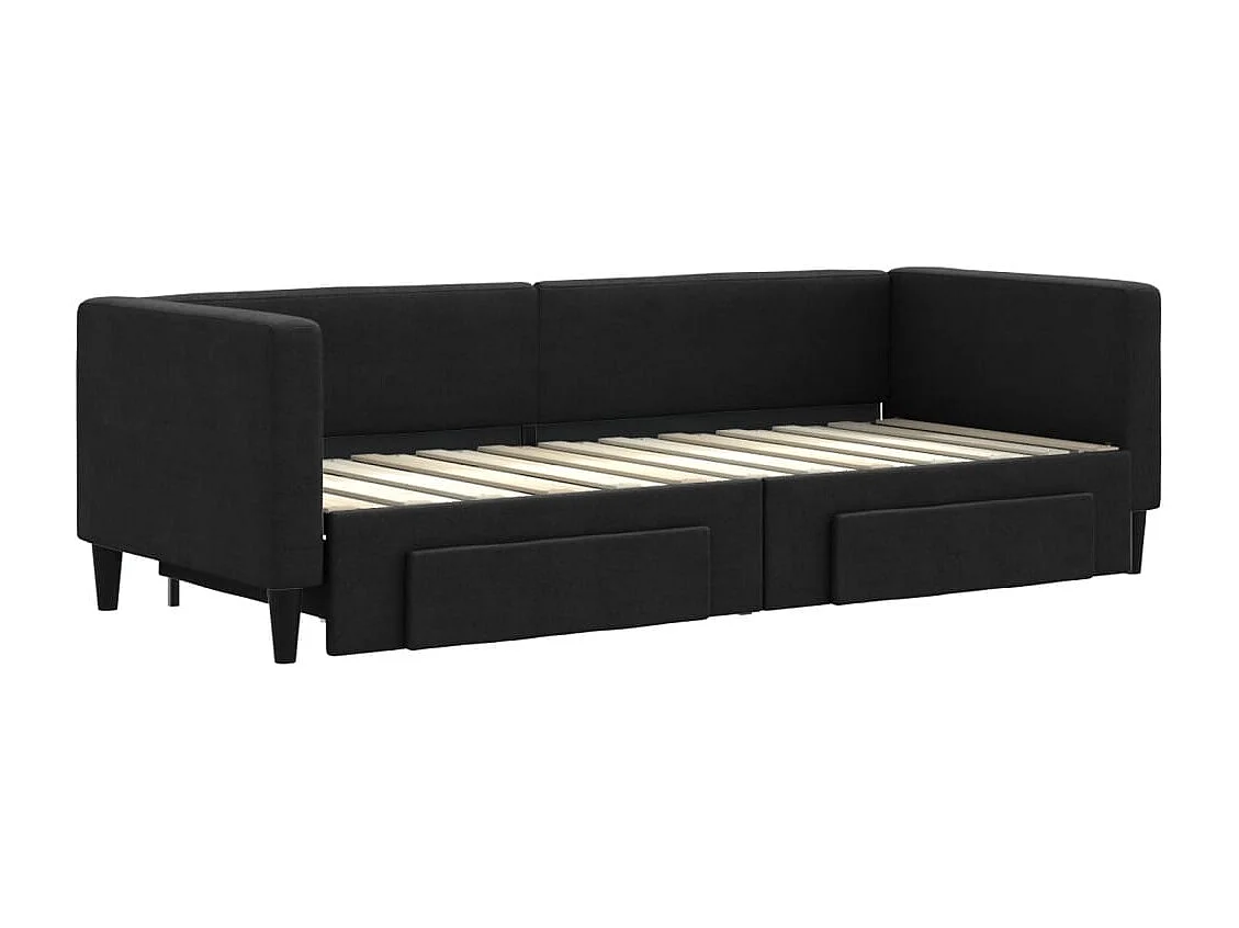 Divano letto con rotelle e cassetti senza materasso nero 80x200 cm