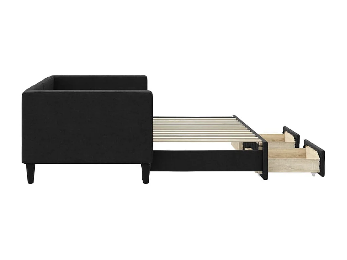 Divano letto con rotelle e cassetti senza materasso nero 80x200 cm