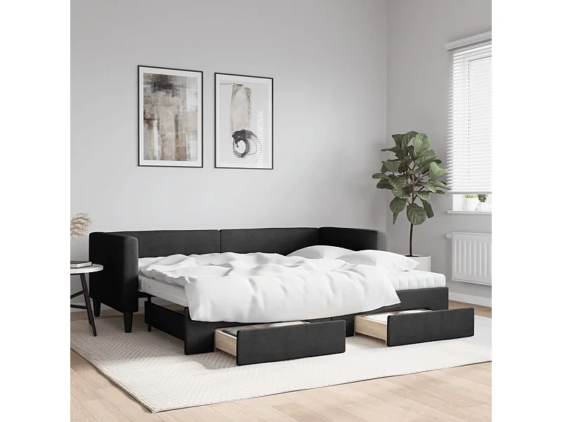 Tagesbett mit Ausziehbett und Schubladen ohne Matratze schwarz 80x200 cm