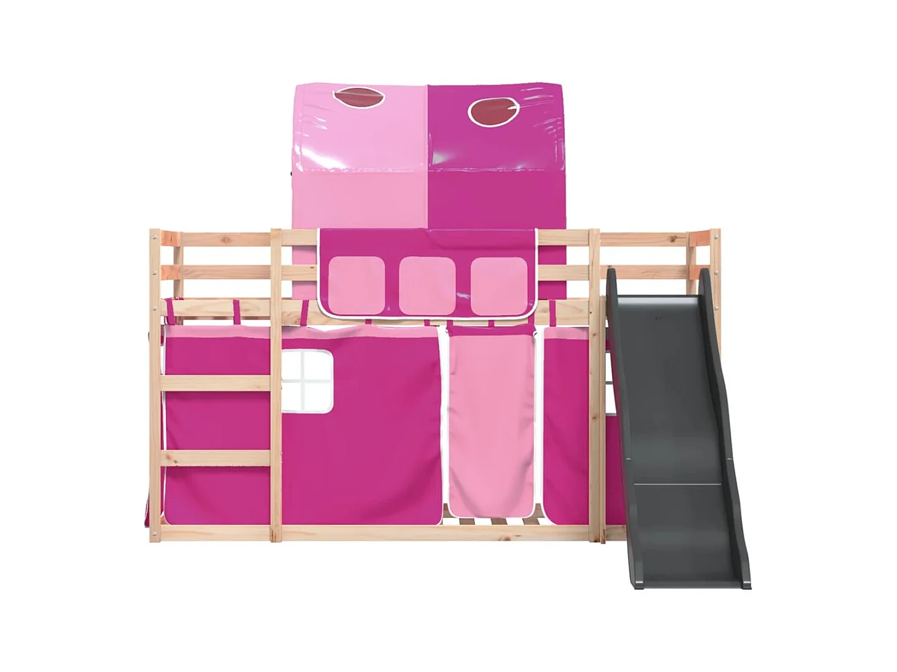 Litera sin colchón con tobogán y cortinas 90x200 cm