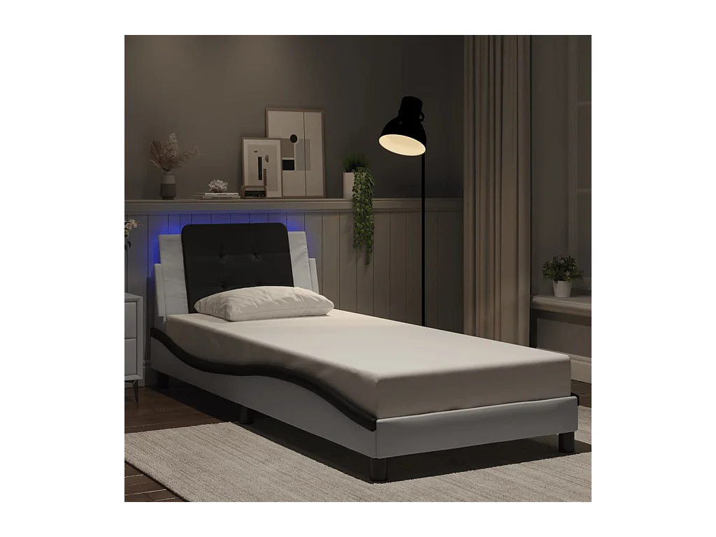 Cadre de lit avec LED sans matelas blanc et noir 80x200 cm