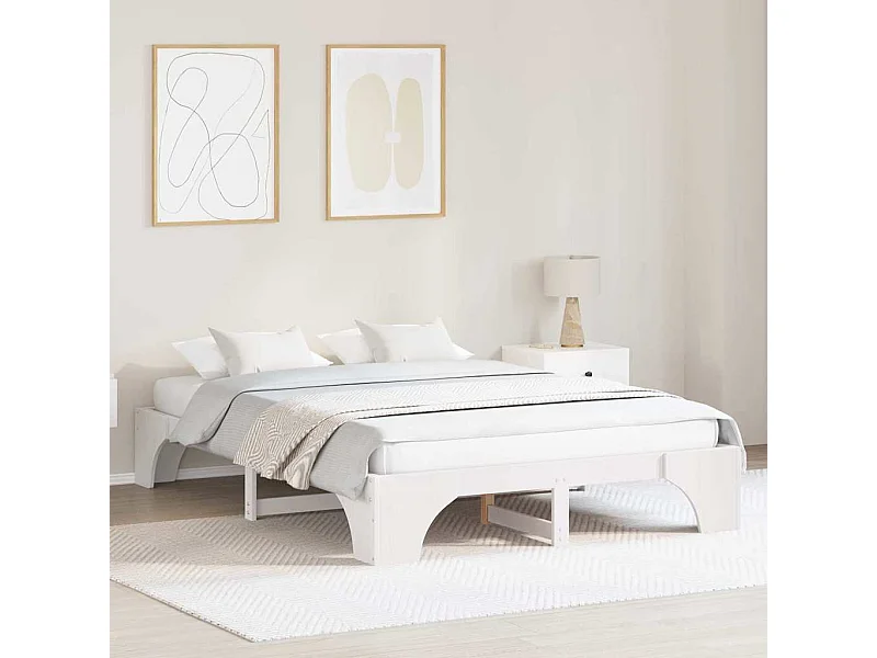Cadre de lit Blanc 150 x 200 cm Bois massif en pin