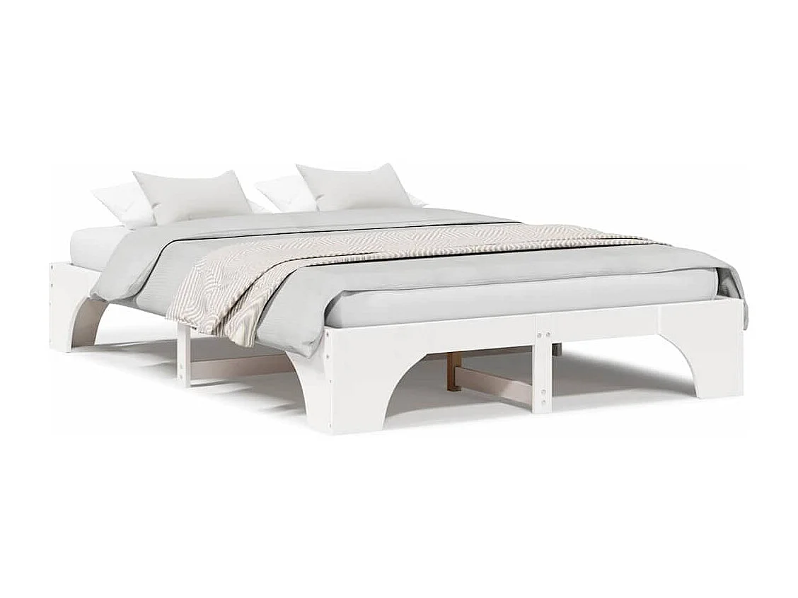 Wit bedframe 150 x 200 cm Massief grenenhout