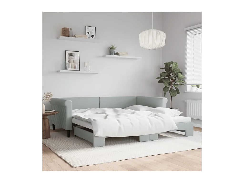 Tagesbett mit Ausziehbett ohne Matratze hellgrau 100x200 cm