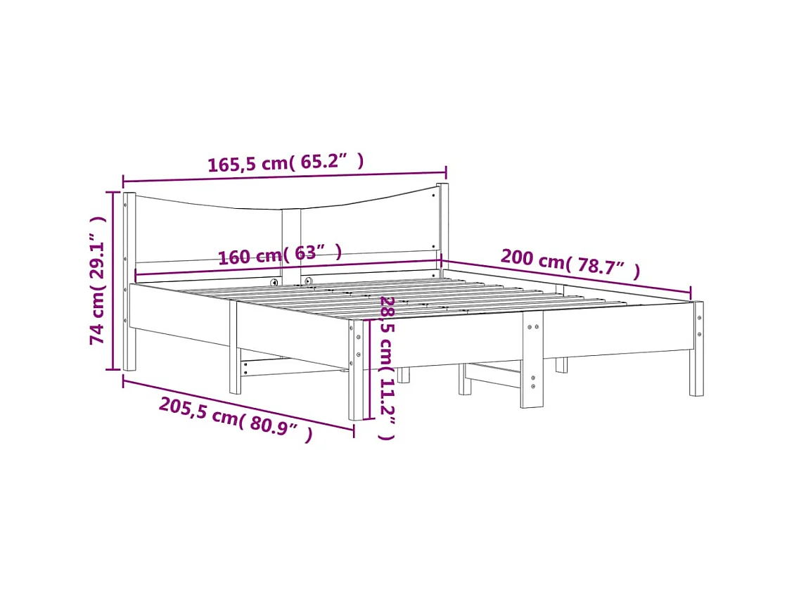 Bedframe zonder matras wit 160x200 cm massief grenenhout