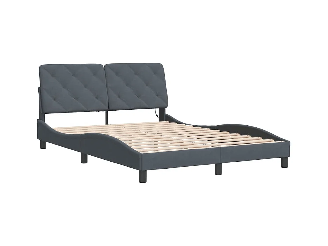 Cadre de lit avec LED sans matelas gris foncé 140x200cm velours
