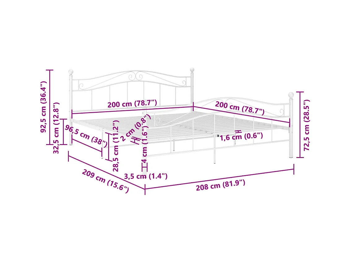 Wit metalen bedframe 200x200 cm