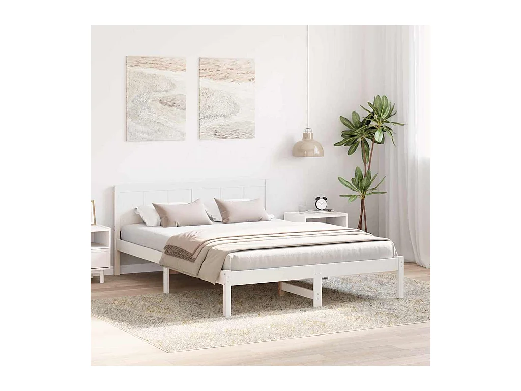 Wit bedframe 150 x 200 cm Massief grenenhout