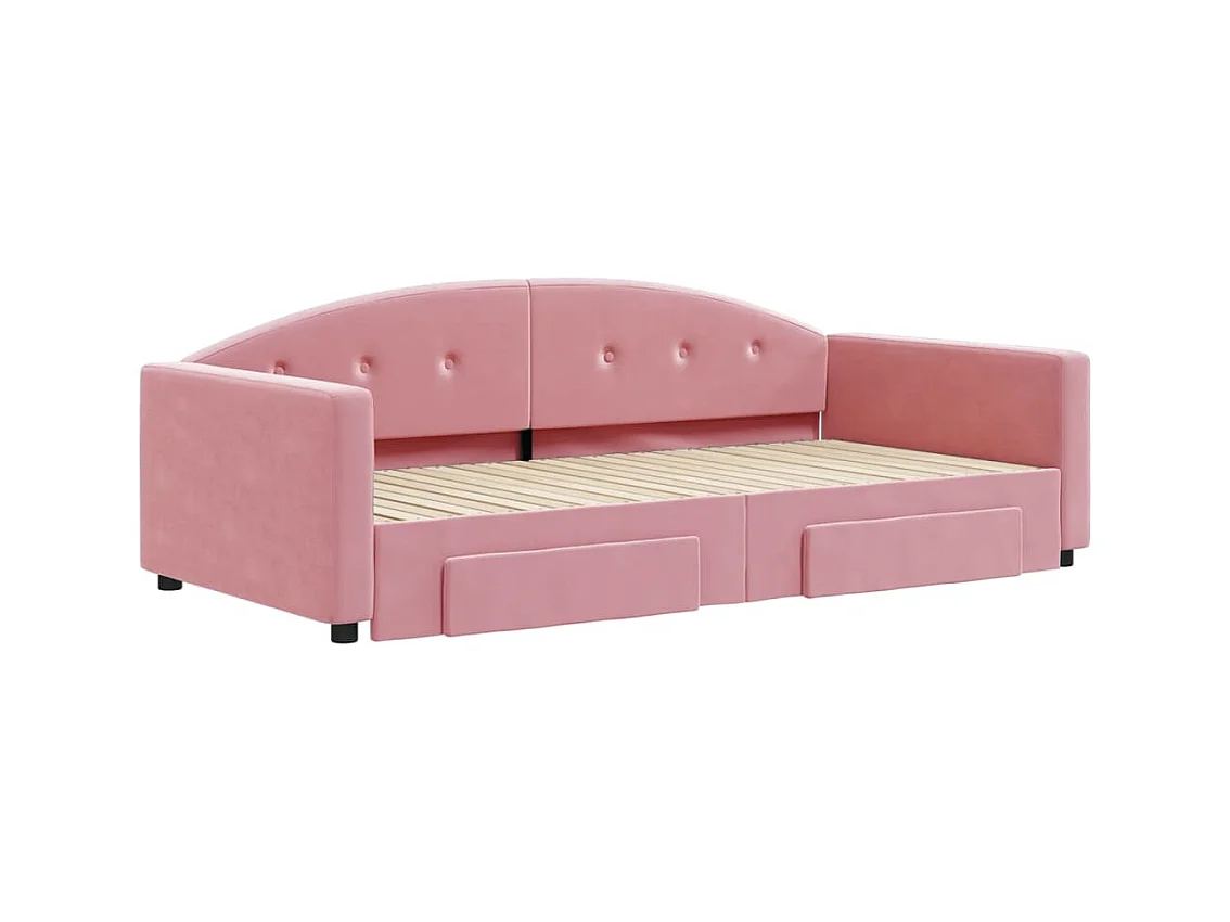 Dagbed met onderschuifbed en lades roze 100x200 cm fluweel