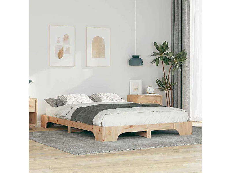 Verhoogd bedframe met opbergruimte Bruin 140 x 210 cm hout