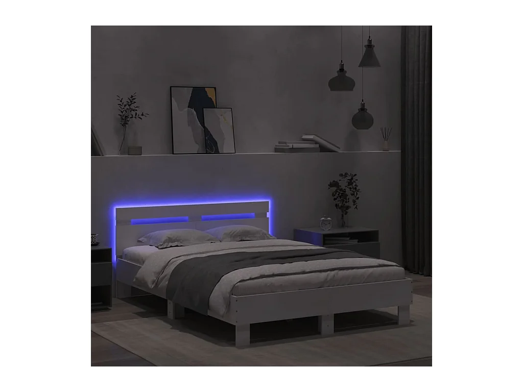 Bedframe met LED zonder matras wit 135x190 cm