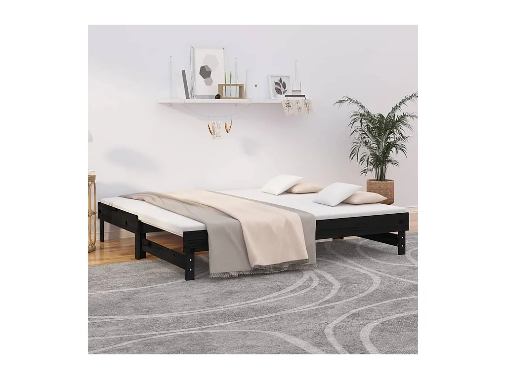 Schuifbed zonder matras zwart 2x(90x190) cm