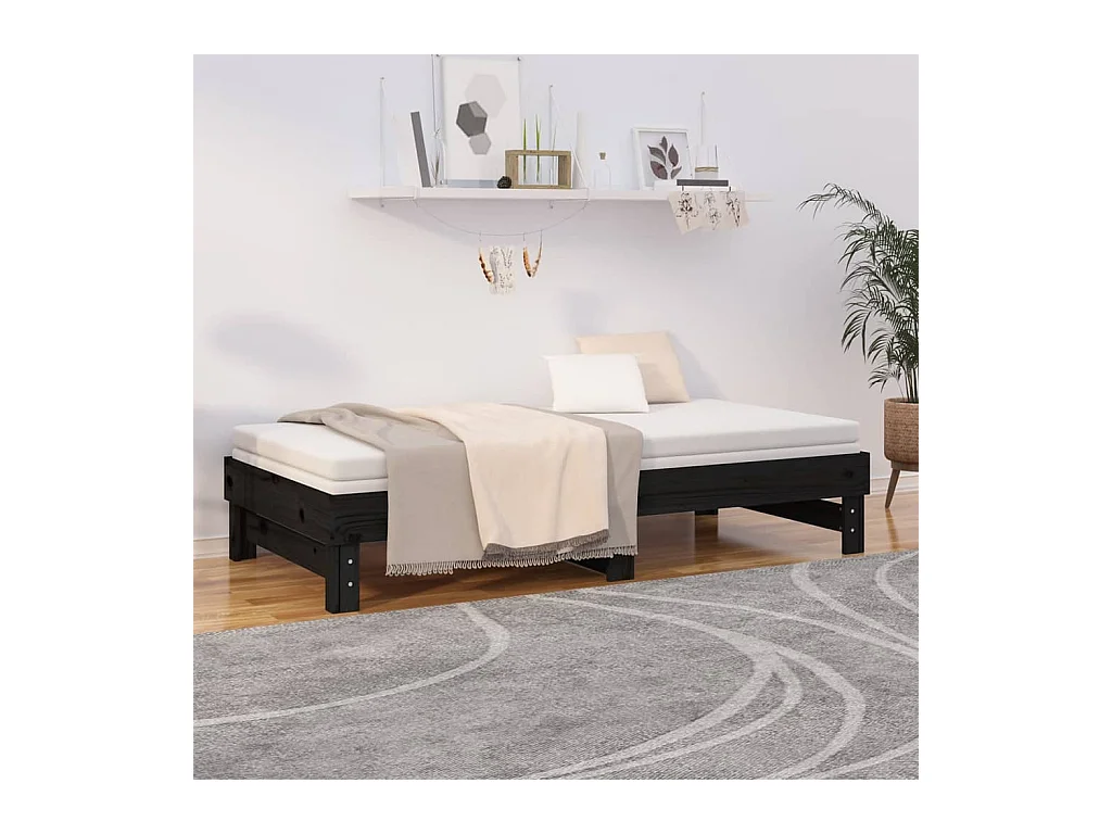 Schuifbed zonder matras zwart 2x(90x190) cm