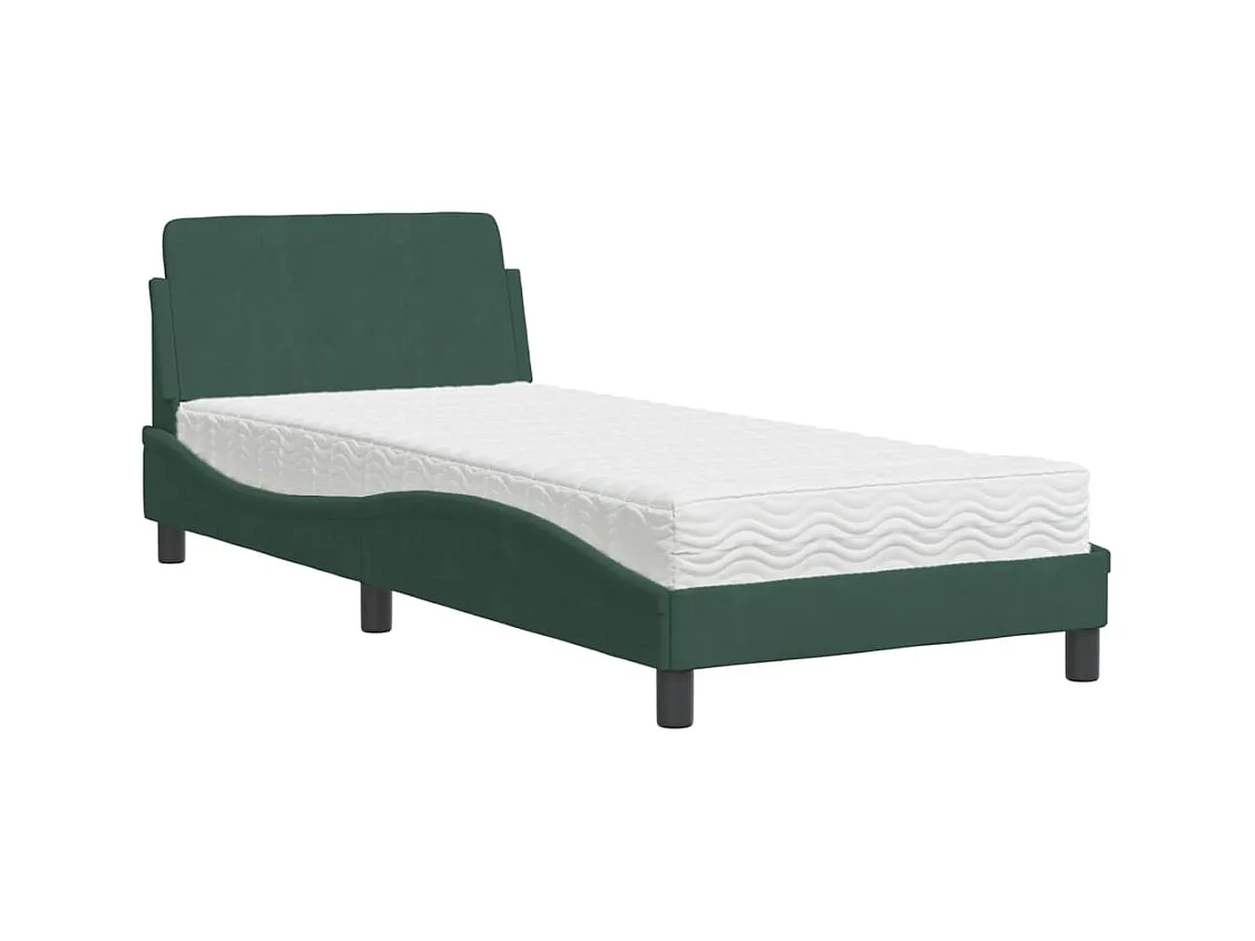 Lit avec matelas vert foncé 80x200 cm velours