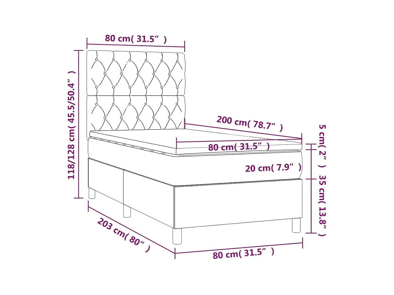 Lattenbodem en matras met LED Donkerblauw 80x200 cm