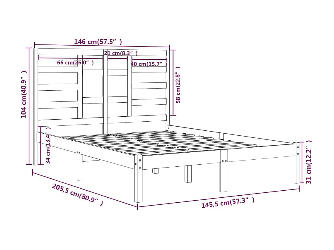 Estructura de cama sin colchón de madera maciza blanca 140x200 cm