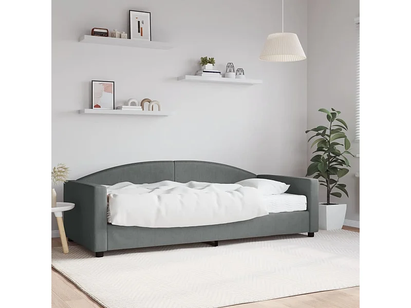 Divano letto con materasso grigio scuro 90x200 cm tessuto