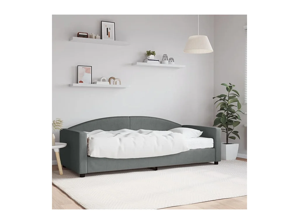 Divano letto con materasso grigio scuro 90x200 cm tessuto