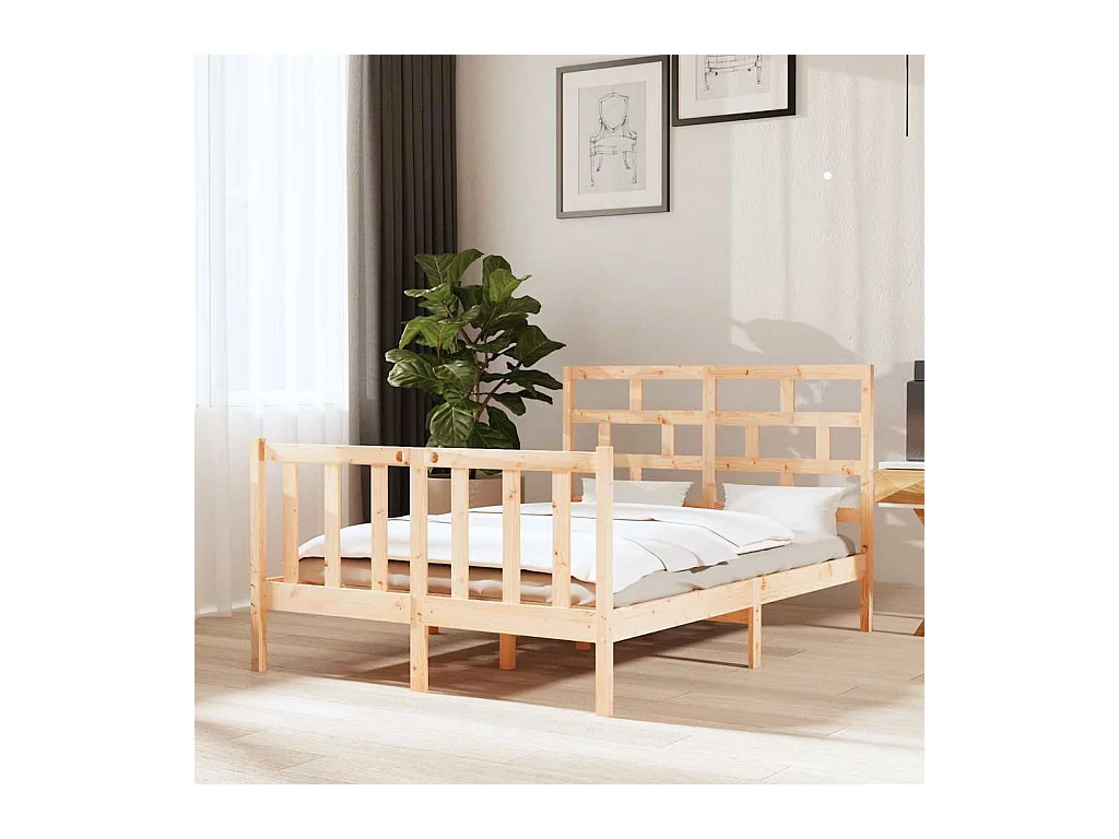 Bedframe zonder matras massief hout 140x190 cm