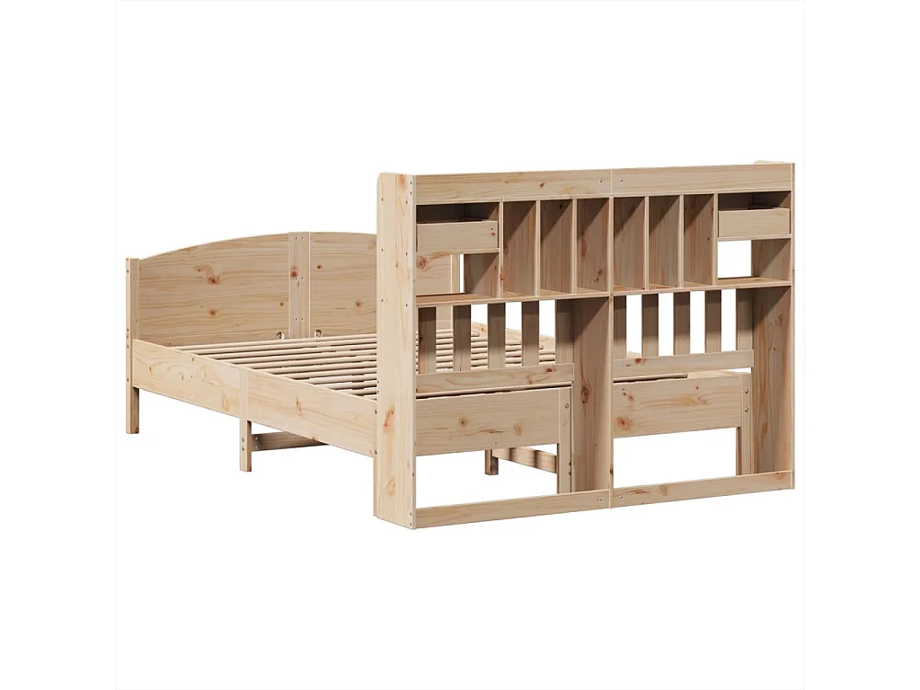 Letto a libreria senza materasso 140x190 cm in legno massello di pino