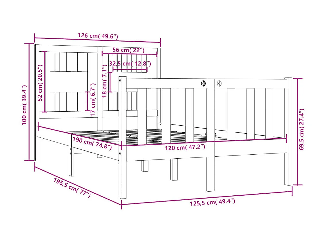 Bettgestell ohne Matratze weiß 120x190 cm Massivholz