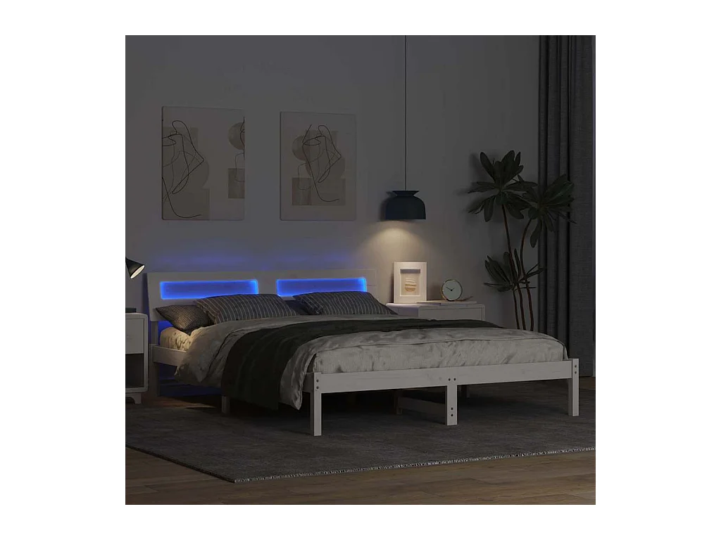 Wit bedframe 160 x 200 cm Massief grenenhout