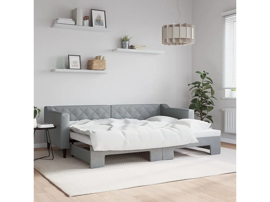 Cama de día con nido sin colchón gris claro 80x200 cm