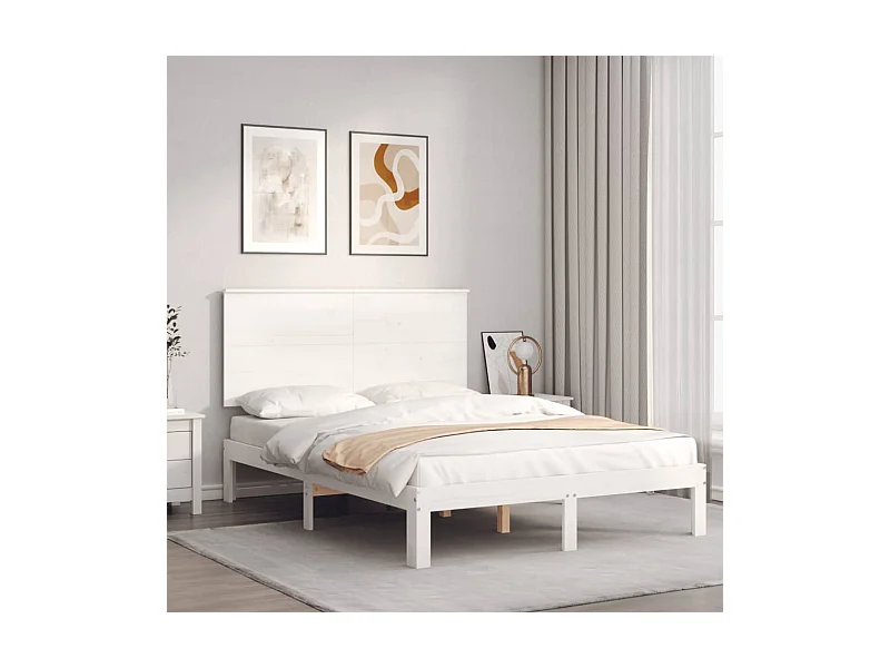 Estructura de cama sin colchón blanca 140x190 cm madera maciza de pino