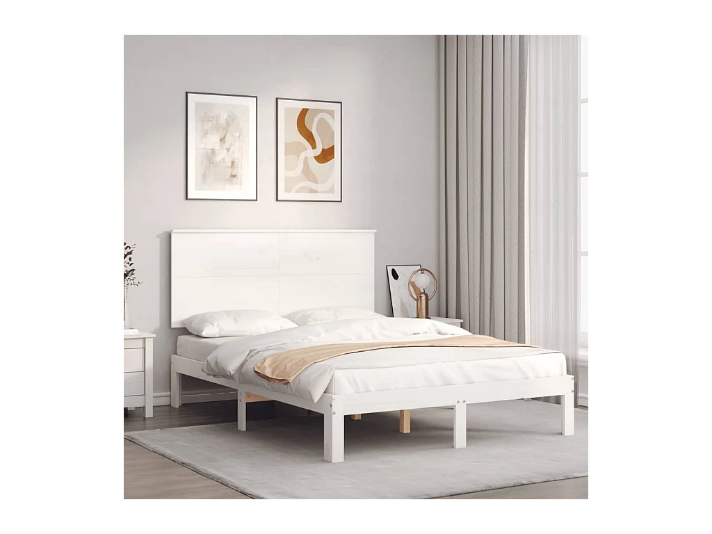 Estructura de cama sin colchón blanca 140x190 cm madera maciza de pino