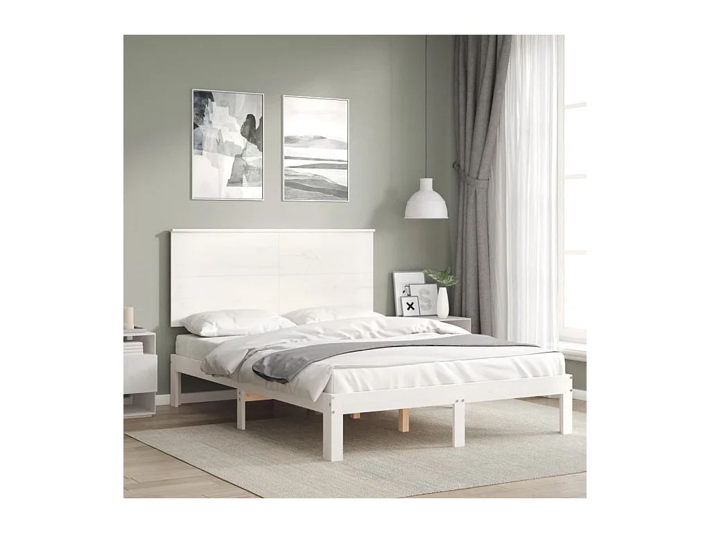 Estructura de cama sin colchón blanca 140x190 cm madera maciza de pino