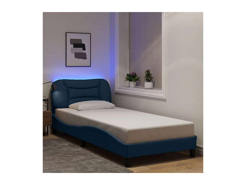 Bedframe met LED zonder matras blauw 90x200 cm stof
