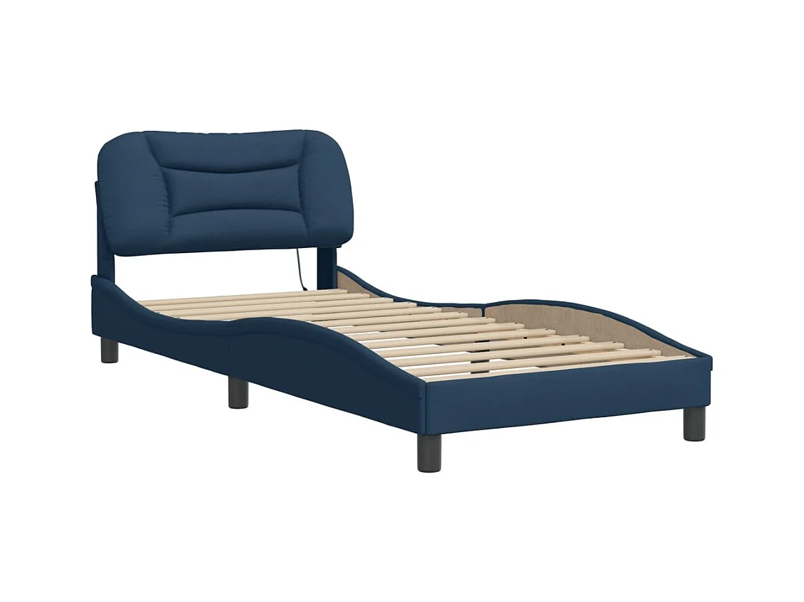 Bedframe met LED zonder matras blauw 90x200 cm stof