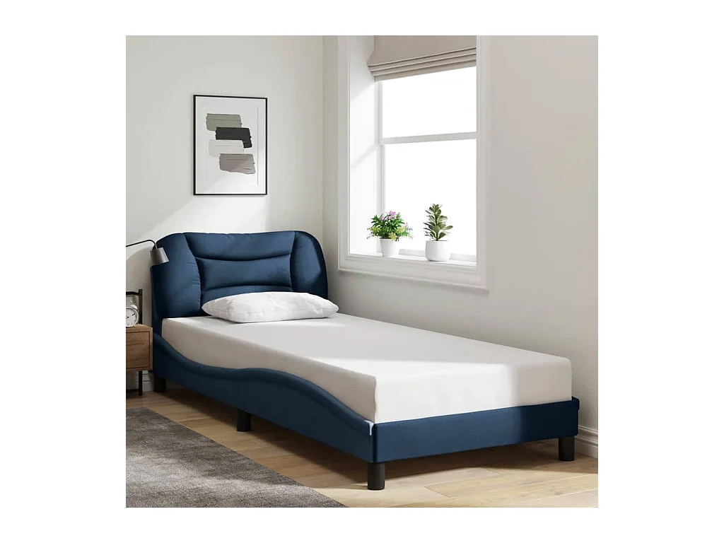 Bedframe met LED zonder matras blauw 90x200 cm stof