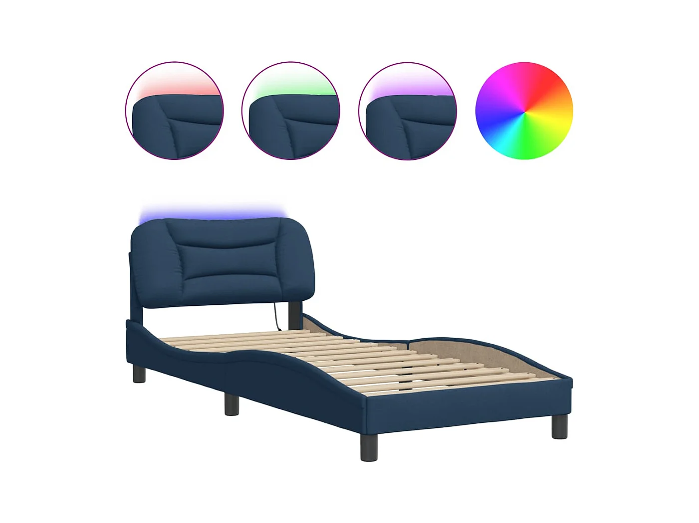 Bedframe met LED zonder matras blauw 90x200 cm stof