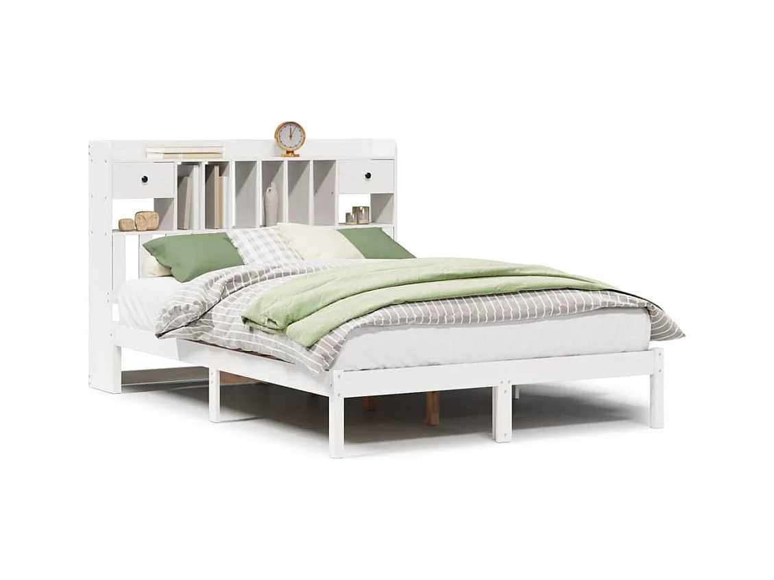 Letto libreria senza materasso bianco 140x190 cm in legno massello di pino