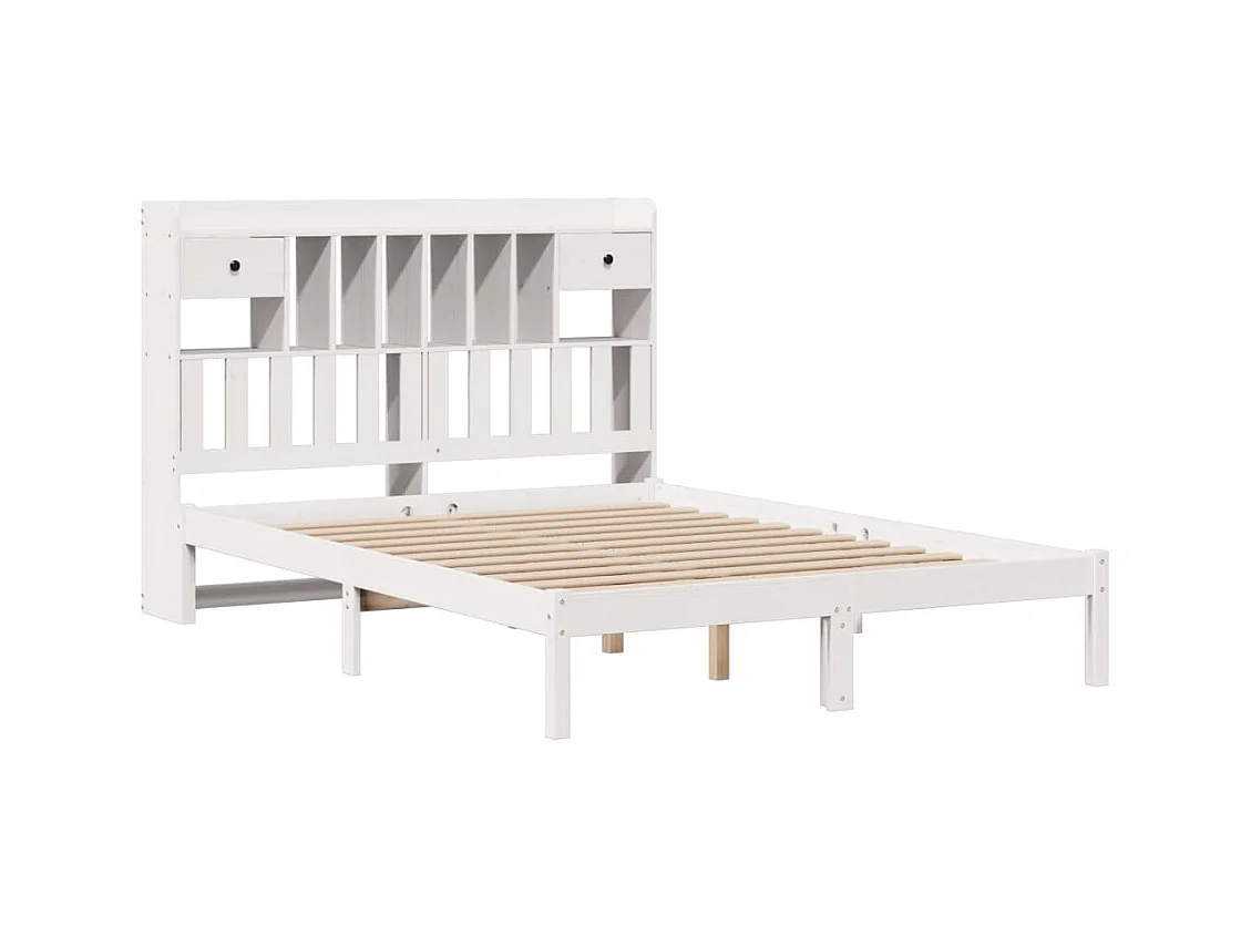 Letto libreria senza materasso bianco 140x190 cm in legno massello di pino