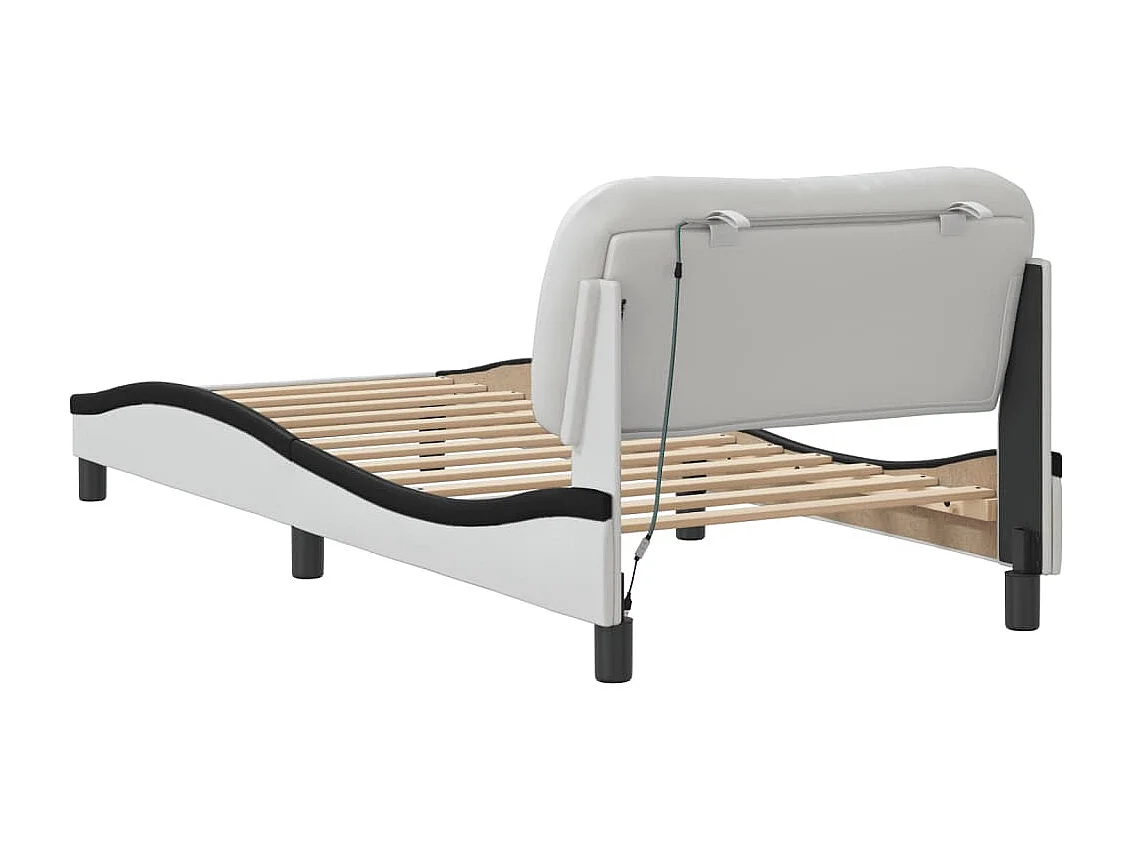 Estructura de cama con LED sin colchón blanco y negro 90x190 cm