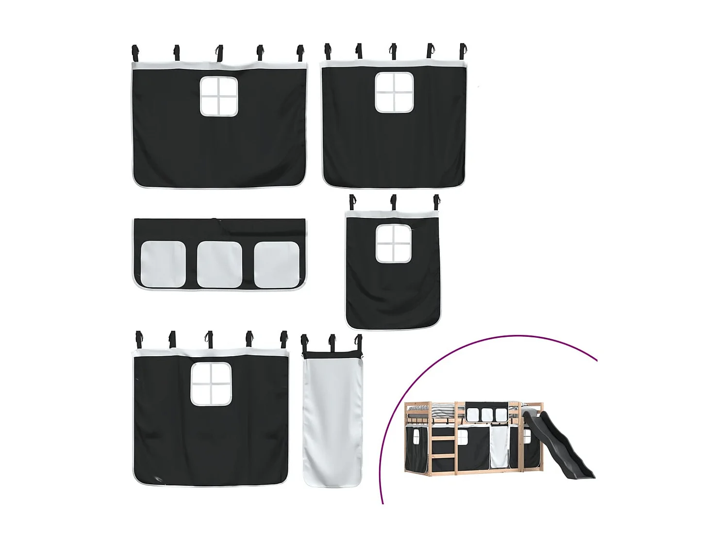 Lit superposé sans matelas avec toboggan blanc noir 80x200 cm