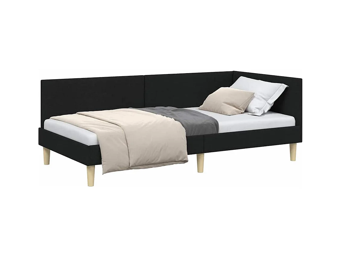 Zwart hoekbedframe 90 x 200 cm Stof en gereconstrueerd hout
