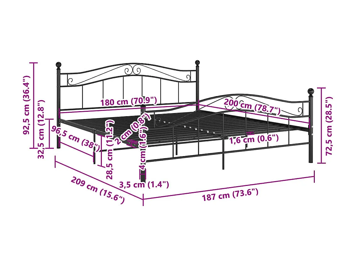 Zwart metalen bedframe 180x200 cm