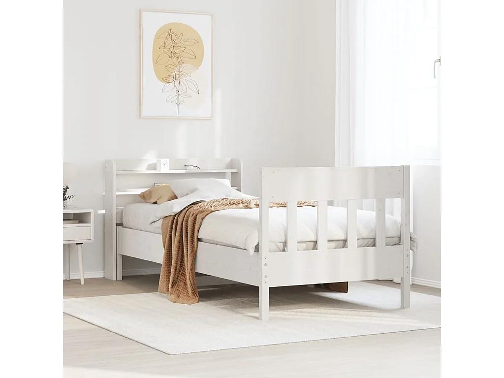 Struttura letto senza materasso bianco 100x200 cm in legno massello di pino