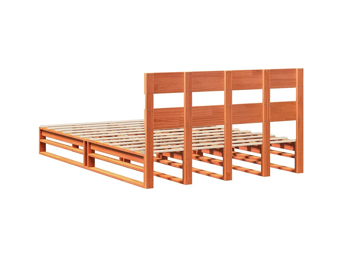 Estructura de cama sin colchón, color marrón cera, 140x200cm, madera maciza de pino
