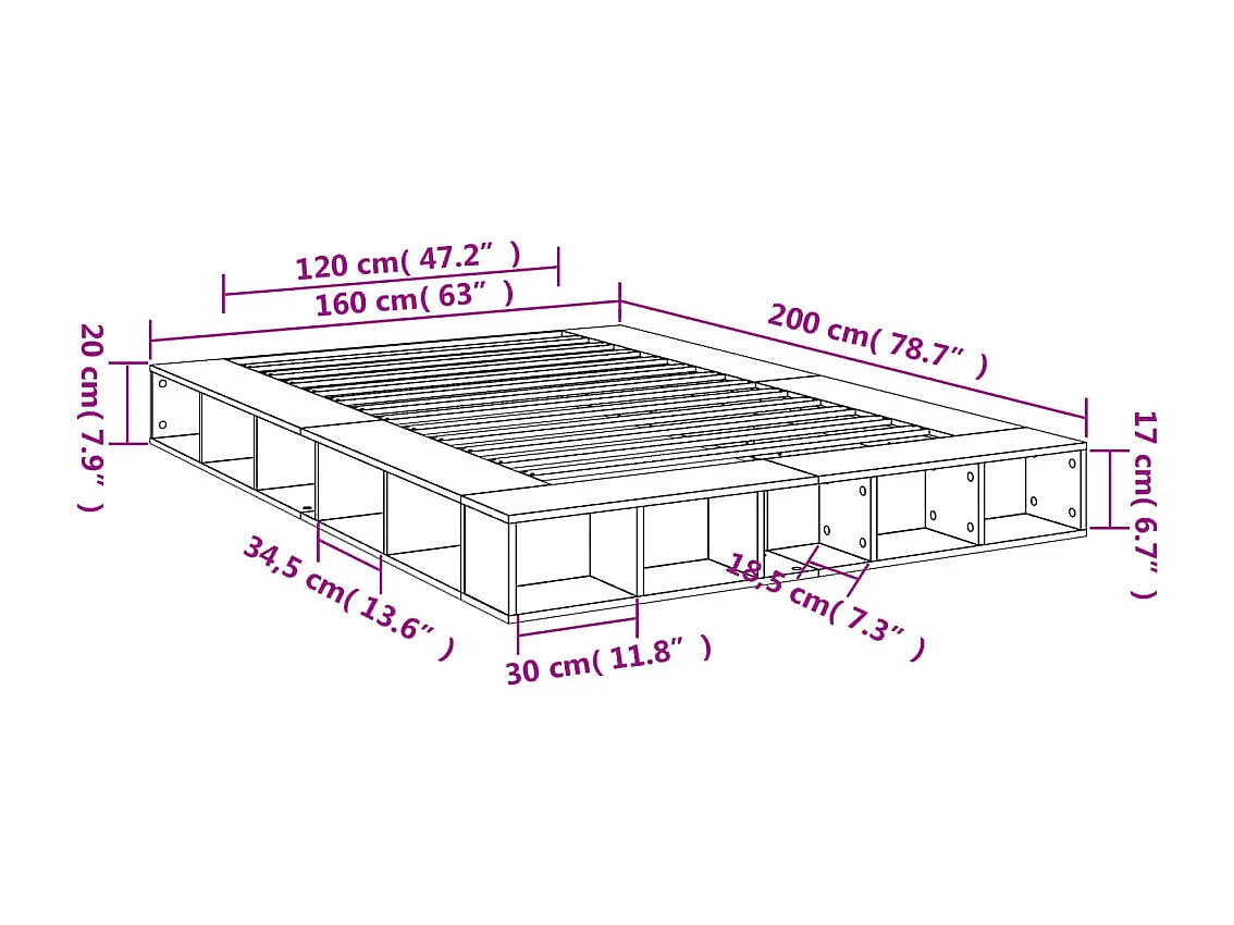 Estructura de cama sin colchón roble Sonoma 160x200 cm