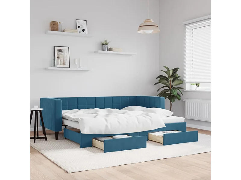 Dagbed met onderschuifbed en lades zonder matras blauw 80x200 cm
