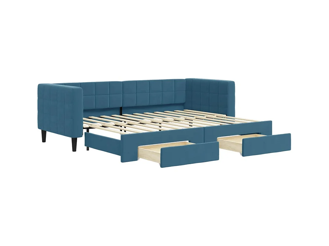 Dagbed met onderschuifbed en lades zonder matras blauw 80x200 cm