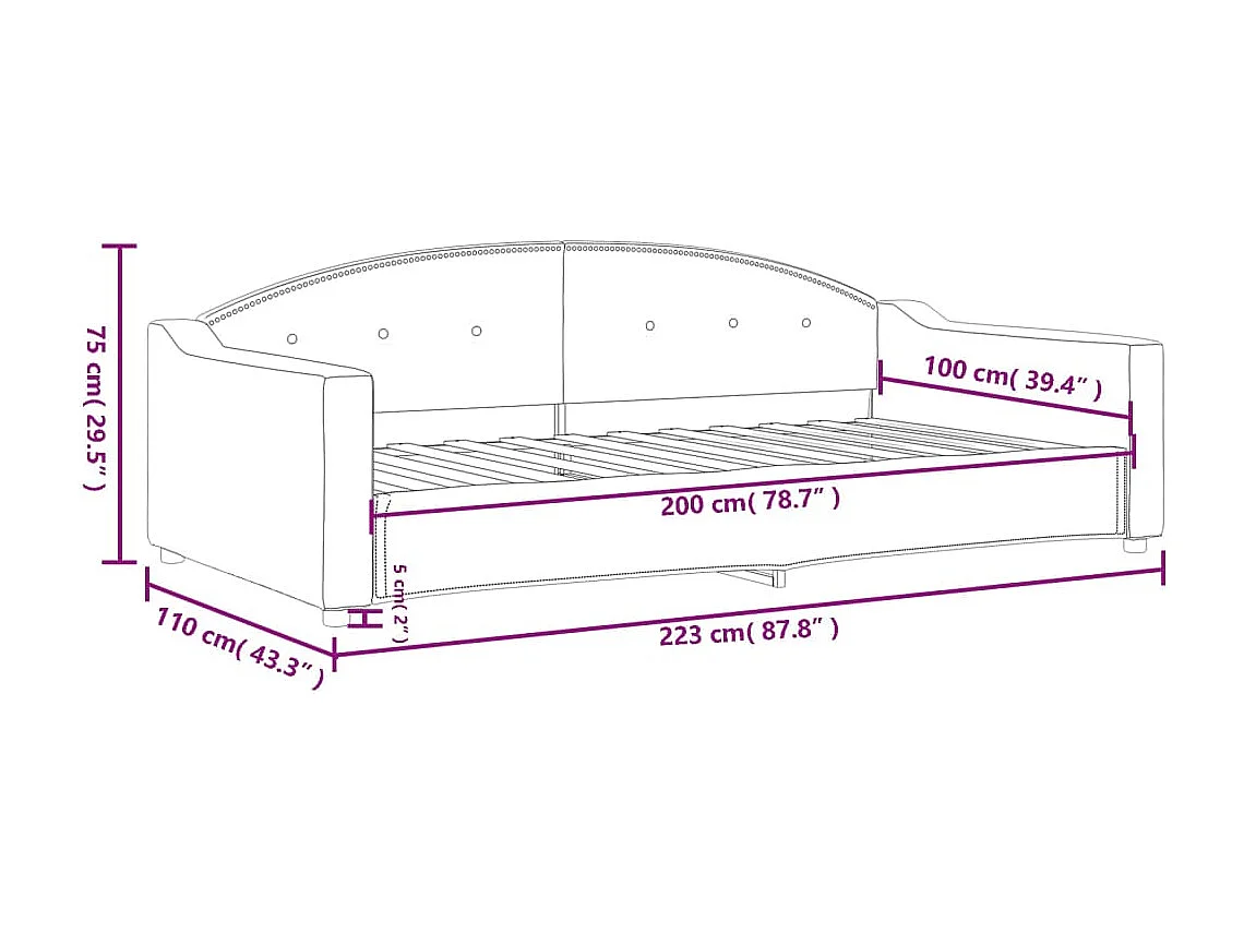Divano letto grigio chiaro in tessuto 100x200 cm