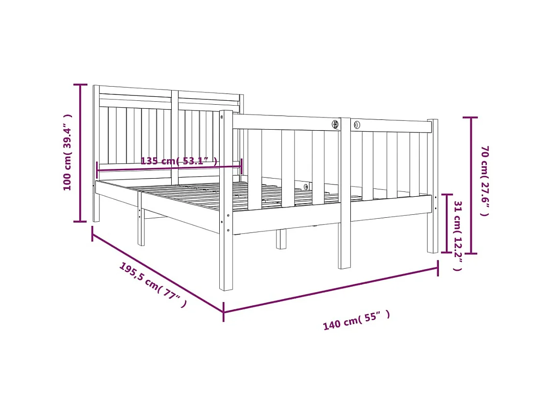Bedframe van massief hout zonder matras