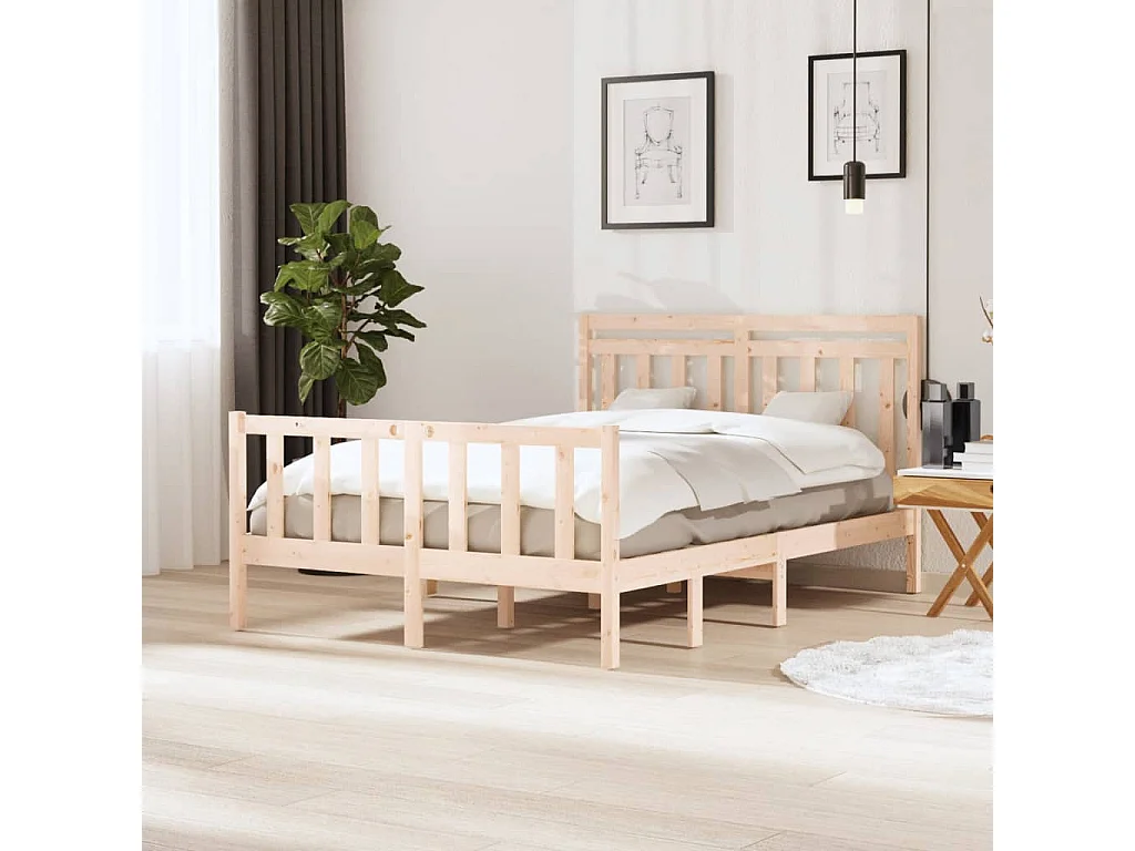 Estructura de cama de madera maciza sin colchón