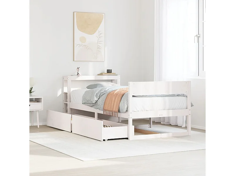 Struttura letto senza materasso bianco 90x190 cm in legno massello di pino