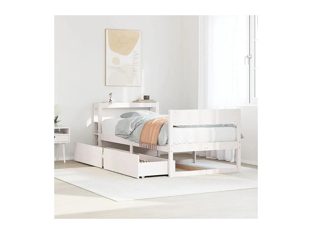 Struttura letto senza materasso bianco 90x190 cm in legno massello di pino